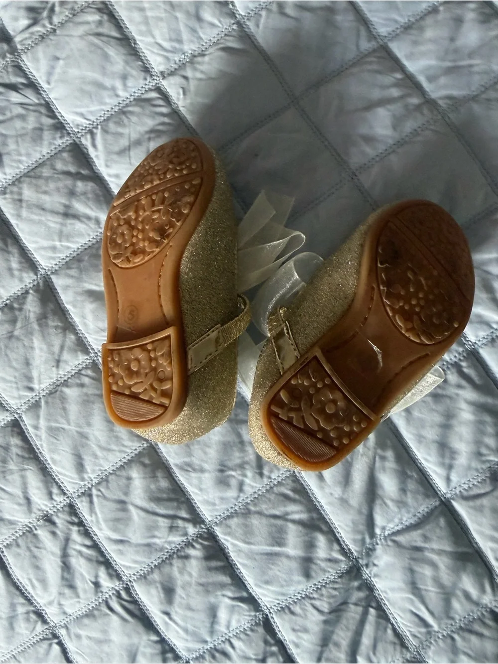 Girls Gold Glitter Dress Shoes with Sheer Bow